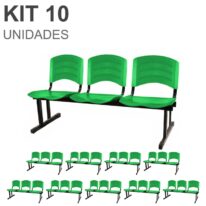 Kit 10 Cadeiras Longarinas PLÁSTICAS 03 Lugares – Cor Verde 33066 MÓVEIS PADRÃO