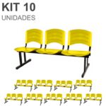 Kit 10 Cadeiras Longarinas PLÁSTICAS 03 Lugares – Cor Amarelo 33085 MÓVEIS PADRÃO 7