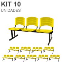 Kit 10 Cadeiras Longarinas PLÁSTICAS 03 Lugares – Cor Amarelo 33085 MÓVEIS PADRÃO