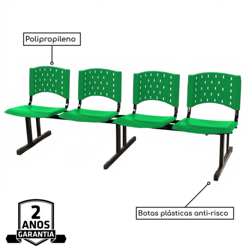 Cadeira Longarina PLASTICA 4 Lugares Cor Verde 33091 MÓVEIS PADRÃO 3