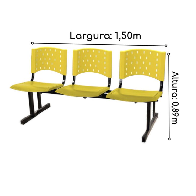 Cadeira Longarina PLÁSTICA 03 Lugares – Cor AMARELO 33094 MÓVEIS PADRÃO 3