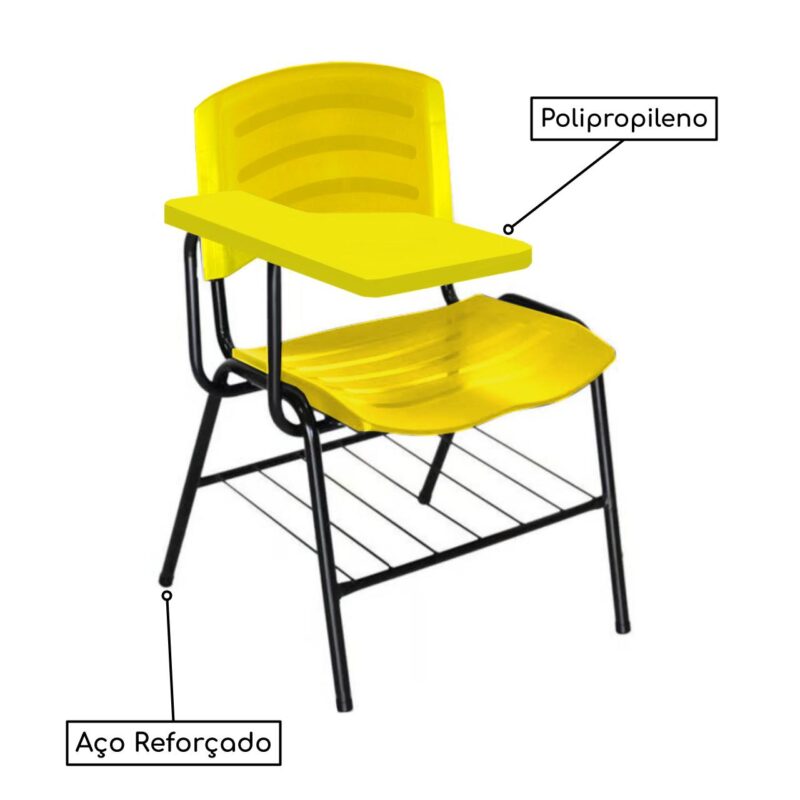 Cadeira Universitária Plástica com Prancheta PLÁSTICA – COR AMARELO 34025 MÓVEIS PADRÃO 3