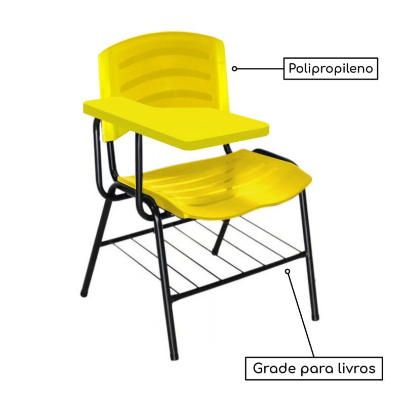 Cadeira Universitária Plástica com Prancheta PLÁSTICA – COR AMARELO 34025 MÓVEIS PADRÃO 4