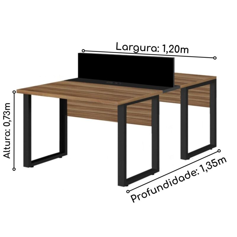 Estação de Trabalho Dupla 1,20×1,35m 02 Lugares s/ Gavetas c/ ponto de tomada PÉ QUADRO – Cor Nogal Sevilha – 63096 MÓVEIS PADRÃO 5