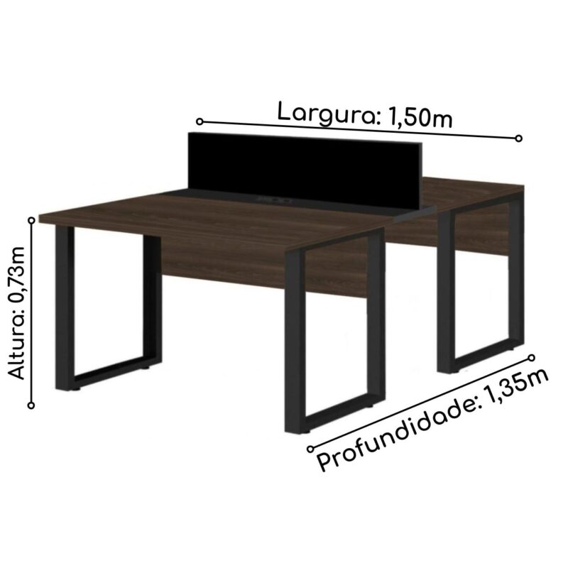 Mesa Estação de Trabalho Dupla 1,50×1,35m 2 Lugares c/ Gavetas c/ ponto de tomada PÉ QUADRO MARSALA/PRETO – 64003 MÓVEIS PADRÃO 3