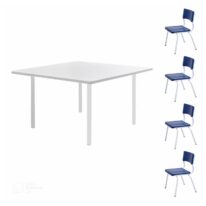 Conjunto QUADRADO c/ 04 Cadeiras Cor AZUL – TAMPO BRANCO – INFANTIL 02 a 06 Anos – MR PLAST – 41003 MÓVEIS PADRÃO