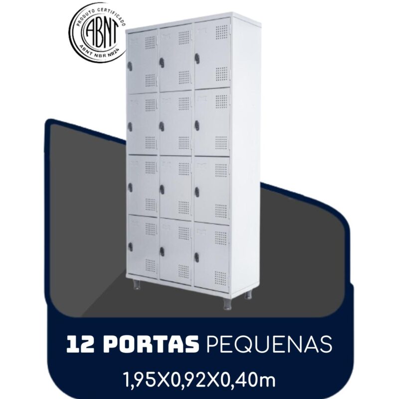 Armário Roupeiro de Aço c/ 12 Portas PEQUENAS – 1,95×0,92×0,40m – SA – CZ/CZ – 14001 MÓVEIS PADRÃO 2