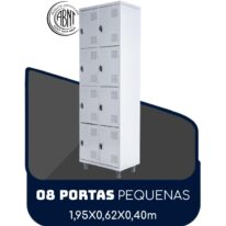 Armário Roupeiro de Aço c/ 08 Portas PEQUENAS 1,95×0,62×0,40m – SA – Cinza – 14002 MÓVEIS PADRÃO