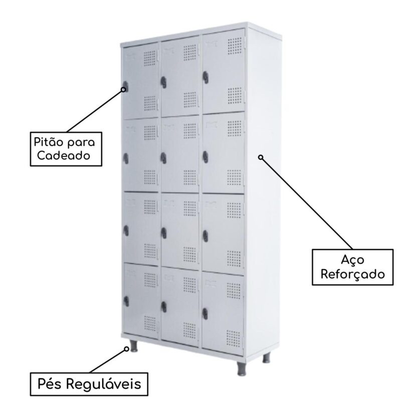 Armário Roupeiro de Aço c/ 12 Portas PEQUENAS – 1,95×0,92×0,40m – SA – CZ/CZ – 14001 MÓVEIS PADRÃO 3