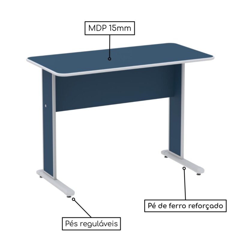 Mesa Escritório 1,50×0,60m c/ Gavetas – Cor Azul – 44087 MÓVEIS PADRÃO 4