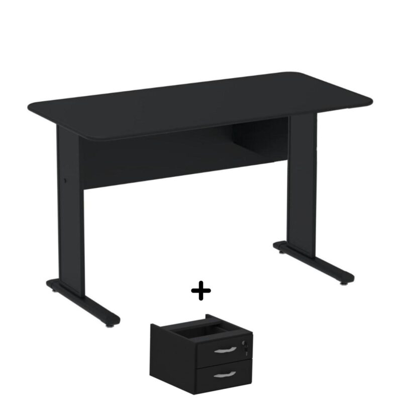 Mesa Escritório 1,20×0,60m c/ Gavetas – Cor Preto – 44090 MÓVEIS PADRÃO 2