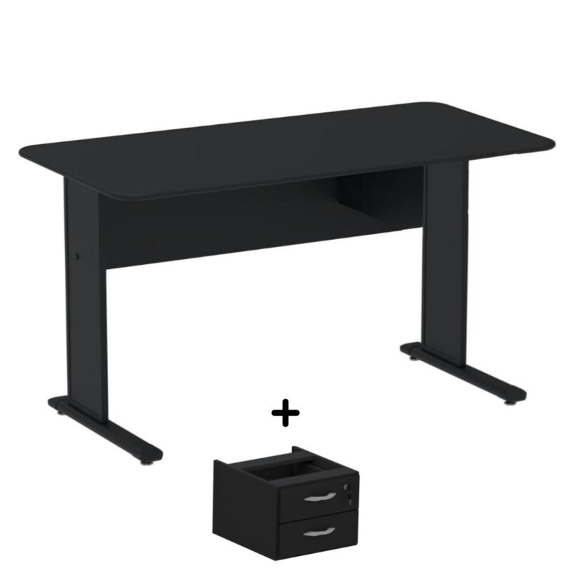 Mesa Escritório 1,50×0,60m c/ Gavetas – Cor Preto – 44093 MÓVEIS PADRÃO 2