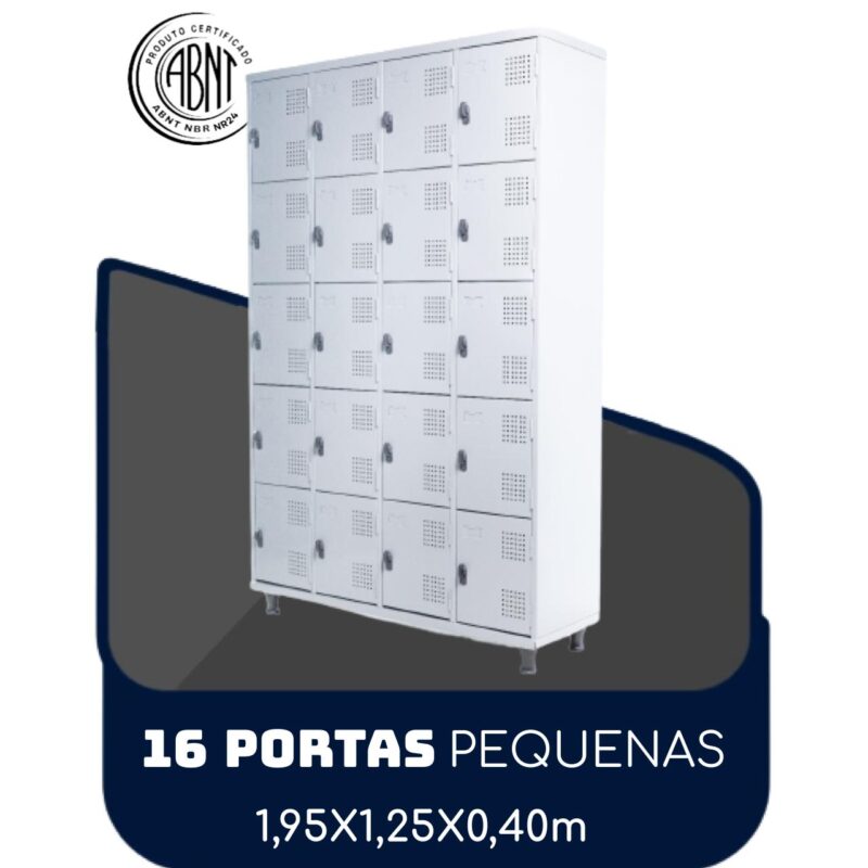 Armário Roupeiro de Aço c/ 16 Portas PEQUENAS – 1,95×1,25×0,40m – SA – CZ/CZ – 14000 MÓVEIS PADRÃO 2