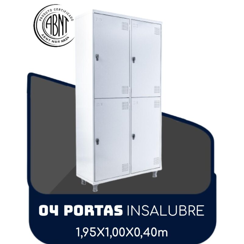 Roupeiro de Aço INSALUBRE com 04 Portas – 1,95×1,00×0,40m – CZ/CZ – SA – 14006 MÓVEIS PADRÃO 2