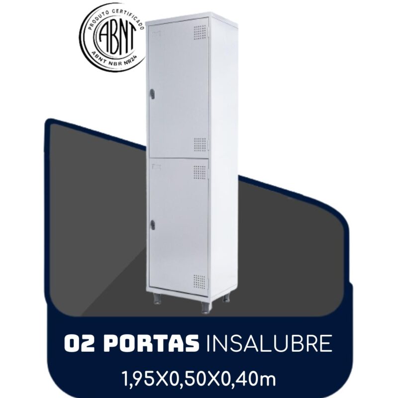 Roupeiro de Aço INSALUBRE c/ 02 Portas – 1,95×0,50×0,40m – CZ/CZ – SA – 14005 MÓVEIS PADRÃO 2