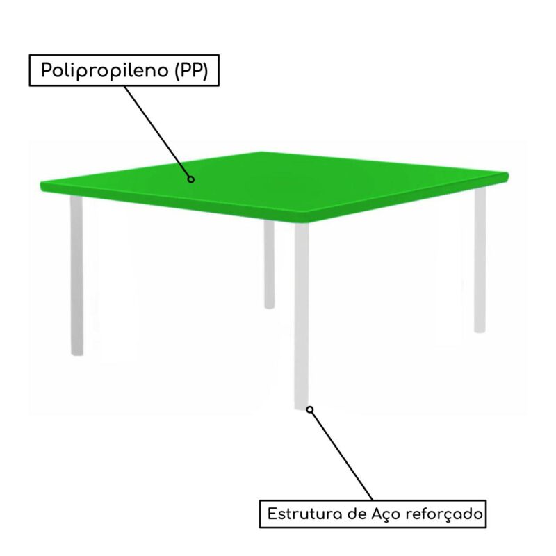 Conjunto Quadrado c/ 04 Cadeiras COR VERDE – TAMPO PLÁSTICO – 06 a 09 Anos – JUVENIL – 44006 MÓVEIS PADRÃO 3