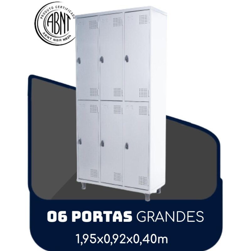 Armário Roupeiro de Aço c/ 06 Portas GRANDES – 1,95×0,92×0,40m – SA – CZ/CZ – 14009 MÓVEIS PADRÃO 2