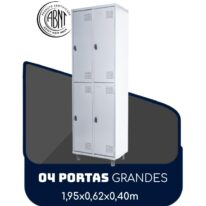 Armário Roupeiro de Aço c/ 04 Portas GRANDES – 1,95×0,62×0,40m – SA – CZ/CZ – 14008 MÓVEIS PADRÃO