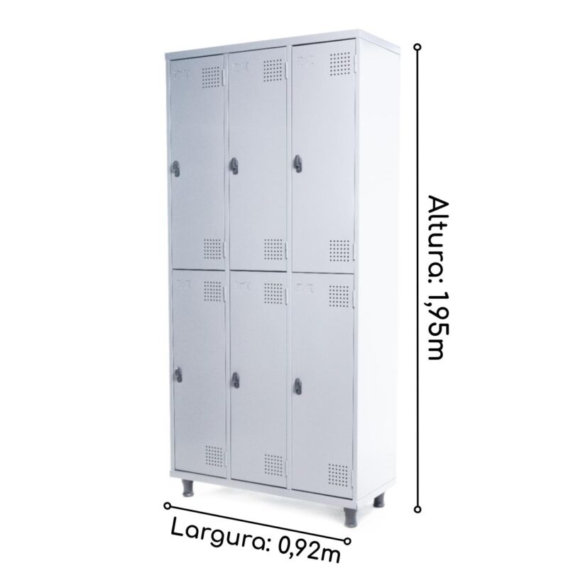 Armário Roupeiro de Aço c/ 06 Portas GRANDES – 1,95×0,92×0,40m – SA – CZ/CZ – 14009 MÓVEIS PADRÃO 3