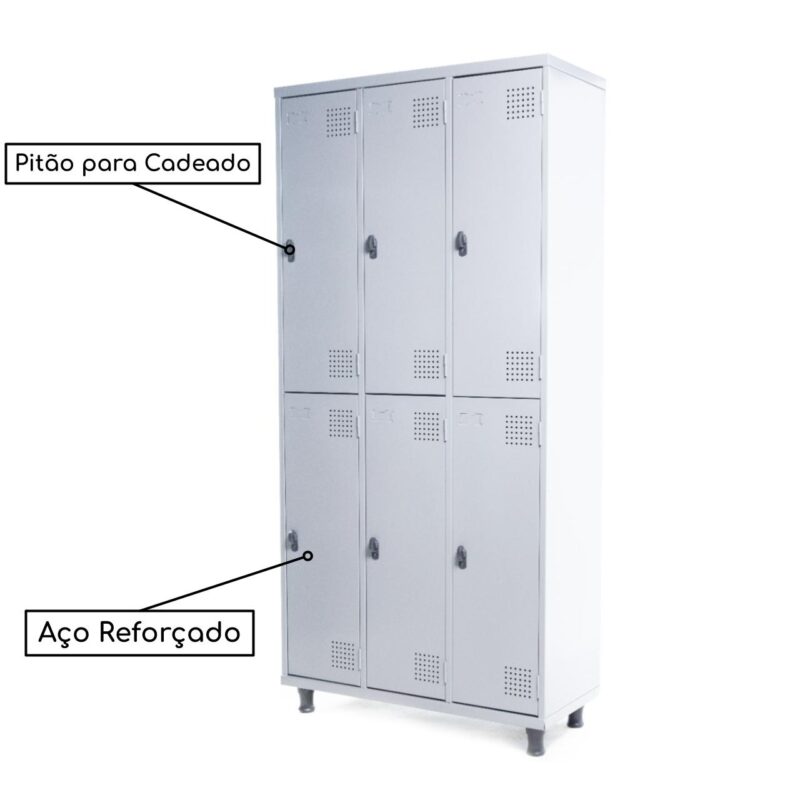 Armário Roupeiro de Aço c/ 06 Portas GRANDES – 1,95×0,92×0,40m – SA – CZ/CZ – 14009 MÓVEIS PADRÃO 4