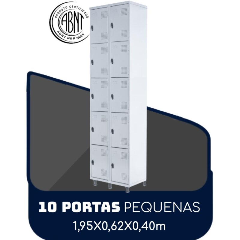 Armário Roupeiro de Aço c/ 10 Portas PEQUENAS – 1,95×0,62×0,40m – SA – CZ/CZ – 14010 MÓVEIS PADRÃO 2