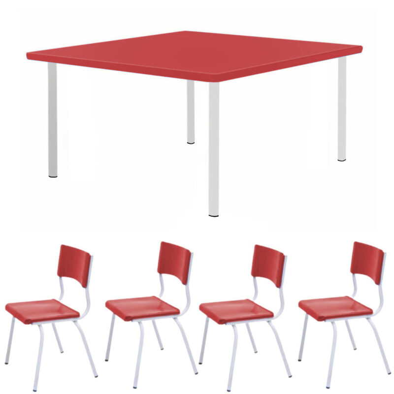 Conjunto Quadrado c/ 04 Cadeiras COR VERMELHO – TAMPO PLÁSTICO – 02 a 06 Anos – INFANTIL – 44001 MÓVEIS PADRÃO 2