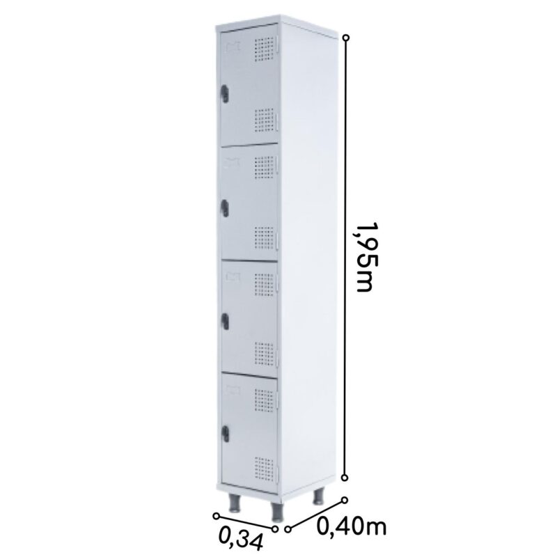 Armário Roupeiro de Aço c/ 04 Portas PEQUENAS 1,95×0,34×0,40m PEQUENAS – SA – CZ/CZ – 14011 MÓVEIS PADRÃO 4