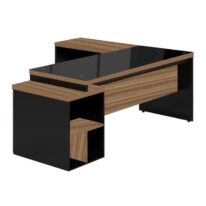 Mesa para Escritório em “L” com VIDRO FUMÊ – 1,92X1,60M NOGAL SEVILHA/PRETO – 21407 MÓVEIS PADRÃO