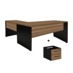 Mesa de Escritório em L com Gavetas – Mesa 1,50m + Mesa Auxiliar NOGAL SEVILHA/PRETO – 21477 MÓVEIS PADRÃO 6