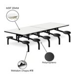 Mesa p/ Refeitório Fixo 10 Lugares MDP BRANCO DE 25 MM 50046 MÓVEIS PADRÃO 8