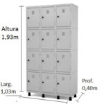 Armário Roupeiro de Aço c/ 12 Portas PEQUENAS – 1,93×1,03×0,40m – CZ/CZ – PANDIN – 10007 MÓVEIS PADRÃO 9