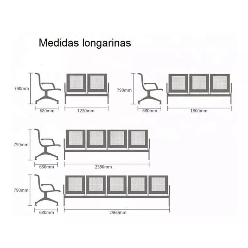 Longarina AEROPORTO com 03 Lugares – Cor Cromado 33108 MÓVEIS PADRÃO 5