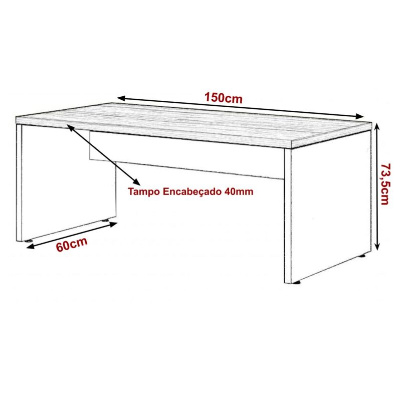 Mesa de Escritório 1,50×0,60m Sem Gavetas NOGAL SEVILHA/PRETO – 21472 MÓVEIS PADRÃO 3