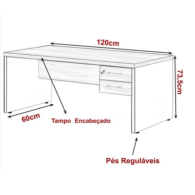 Mesa de Escritório com Gavetas 1,20×0,60m NOGAL SEVILHA/PRETO – 21471 MÓVEIS PADRÃO 3