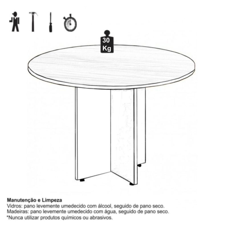 Mesa de Reunião Redonda c/ Caixa de Tomadas -1,10×1,10×0,74m – NOGAL SEVILHA / PRETO – 21418 MÓVEIS PADRÃO 4