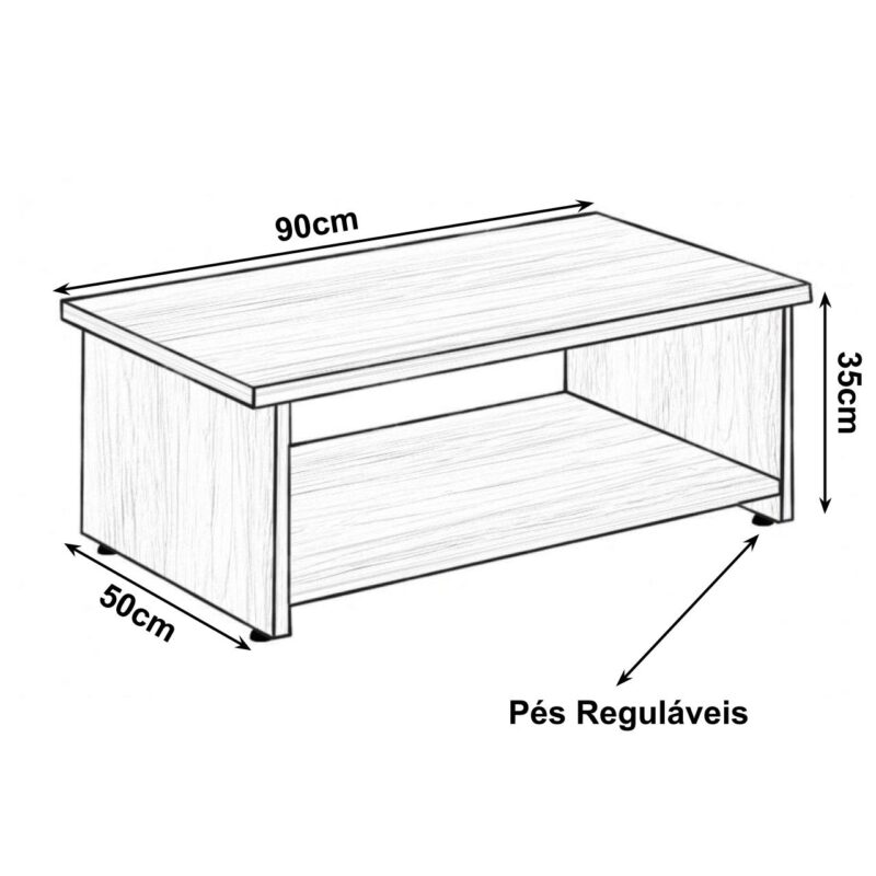 Mesa de Centro 0,90×0,50×0,35m – Nogal Sevilha 21431 MÓVEIS PADRÃO 3