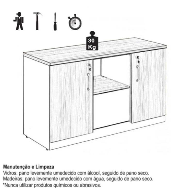 Armário Baixo Credenza – 1,20×0,74X0,45m NOGAL SEVILHA/PRETO – 21412 MÓVEIS PADRÃO 6