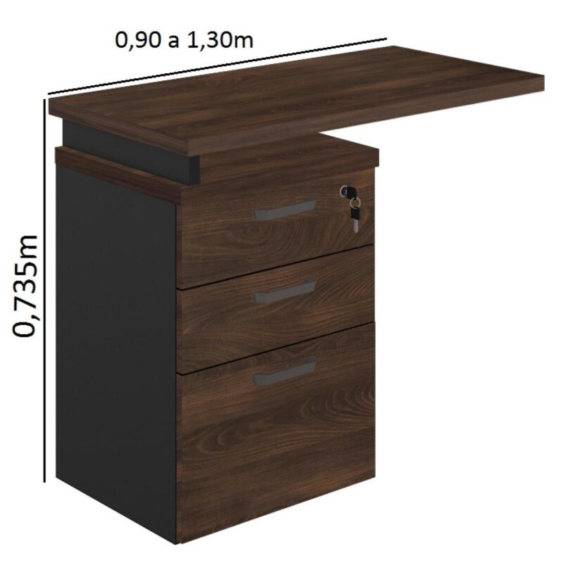 Mesa AUXILIAR c/ 03 Gavetas Pedestal MARSALA/PRETO – 51017 MÓVEIS PADRÃO 3