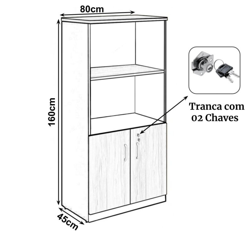 Armário Alto SEMI-ABERTO com 02 Portas – 1,60×0,80×0,45m MARSALA / PRETO – 51014 MÓVEIS PADRÃO 3