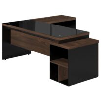 Mesa PEDESTAL VIDRO FUMÊ com MESA AUXILIAR – 1,92×1,60m MARSALA / PRETO – 23486 MÓVEIS PADRÃO