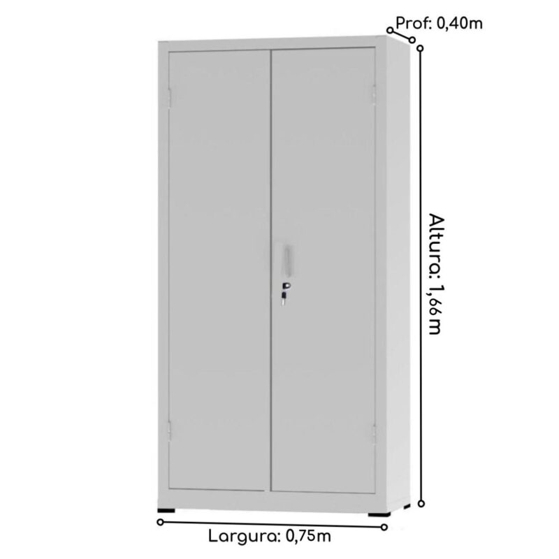 Armário de Aço c/ 02 portas – PA 75 – 1,66×0,75×0,32m – CHAPA # 26 – NOBRE – 12121 MÓVEIS PADRÃO 3