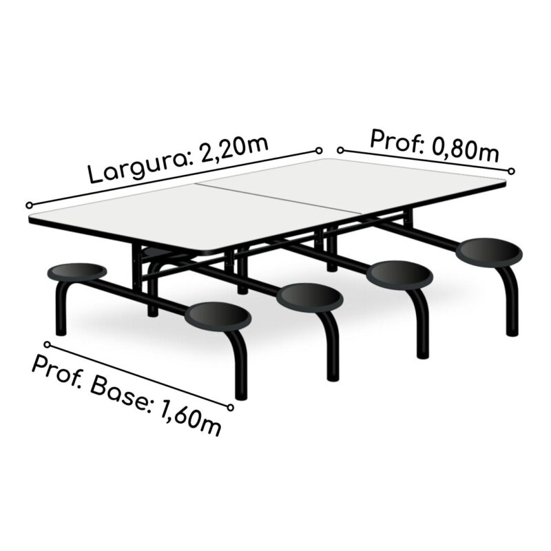 Mesa para Refeitório 8 Lugares MDP Branco de 25 mm FIXO – 50045 MÓVEIS PADRÃO 6