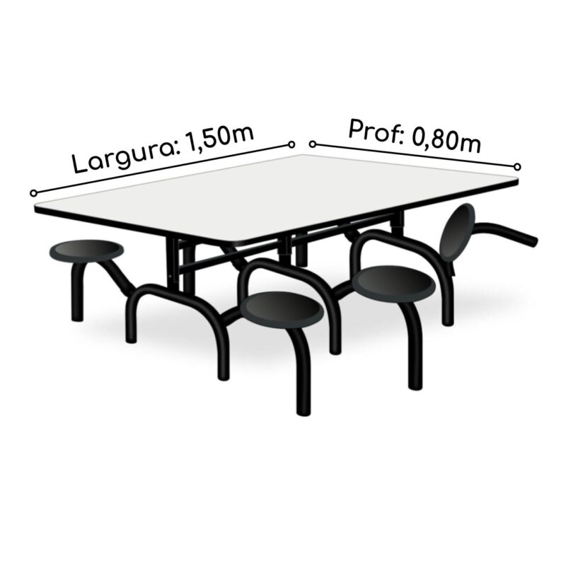 Mesa p/ Refeitório ESCAMOTEÁVEL 06 Lugares – MDP BRANCO DE 25 MM 50051 MÓVEIS PADRÃO 6