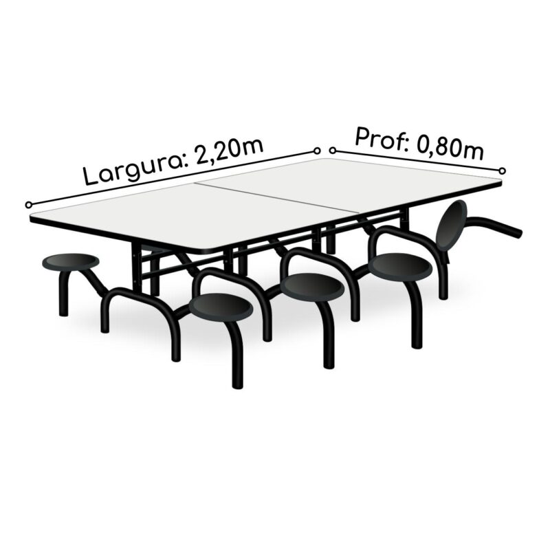 Mesa p/ Refeitório ESCAMOTEÁVEL 08 Lugares – MDP BRANCO DE 25 MM 50047 MÓVEIS PADRÃO 6