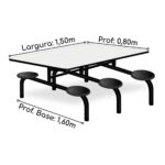 Mesa p/ Refeitório Fixo 06 Lugares MDP BRANCO DE 25 MM 50050 MÓVEIS PADRÃO 9