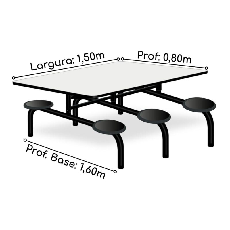 Mesa p/ Refeitório Fixo 06 Lugares MDP BRANCO DE 25 MM 50050 MÓVEIS PADRÃO 5