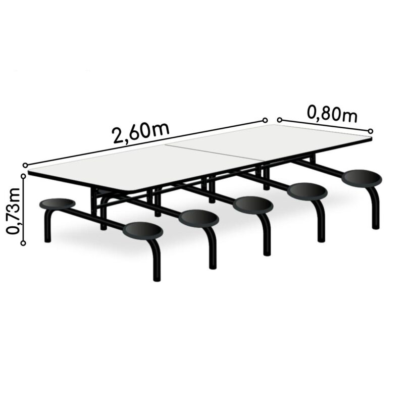 Mesa p/ Refeitório Fixo 10 Lugares MDP BRANCO DE 25 MM 50046 MÓVEIS PADRÃO 6