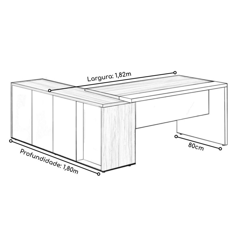 Mesa PRESIDENTE Armário Pedestal 1,82×1,80m NOGAL SEVILHA / PRETO – 20602 MÓVEIS PADRÃO 7